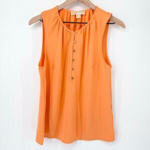 Michael Kors Orange Sleeveless Blouse Button Front Lightweight Top M Spring